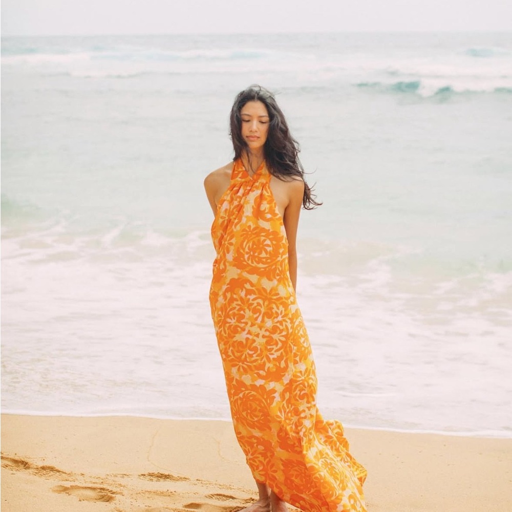 Manuheali’i Orange Halter Maxi Dress